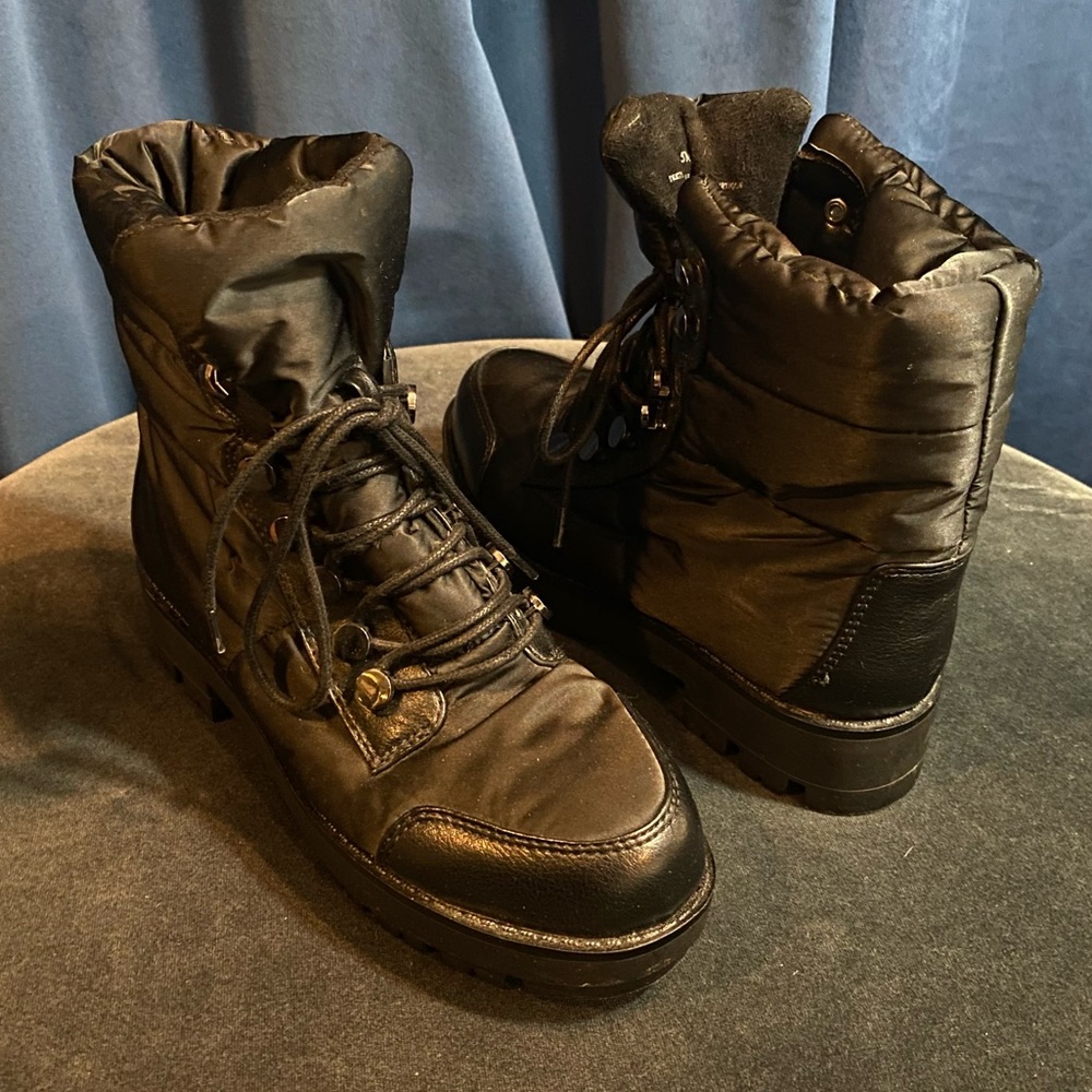 H by Halston Corinne Quilted Waterproof Nylon Combat Boots in Black